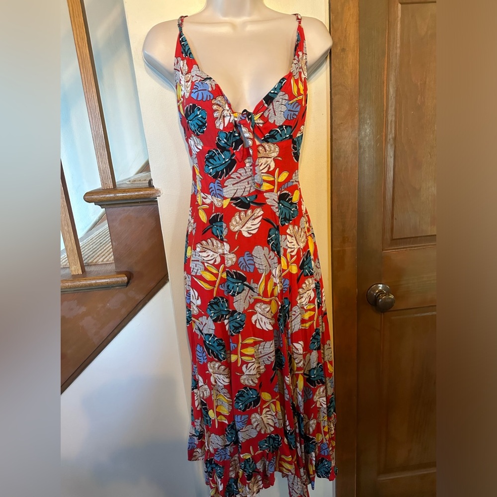 More Human clothing  Floral Red Dress. . Tie at front chest area. Size S. New